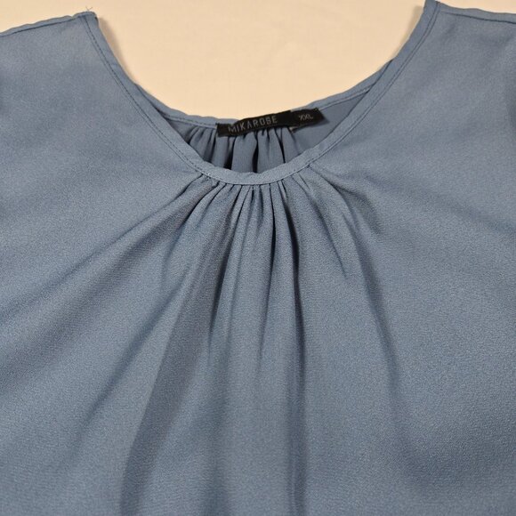 Mikarose Blue Eyelet Hem Short Sleeve Blouse Women’s XXL Modest Feminine Top - Picture 9 of 12